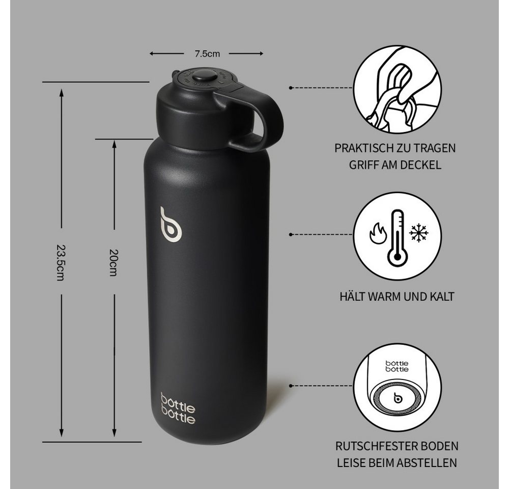 BOTTLE BOTTLE Trinkflasche Edelstahl 600ml, Isolierflasche für kohlensäurehaltige Getränke, auslaufsicher, mit Tragegriff, ideal für Sprudelwasser, Sport & Reisen Bild 4