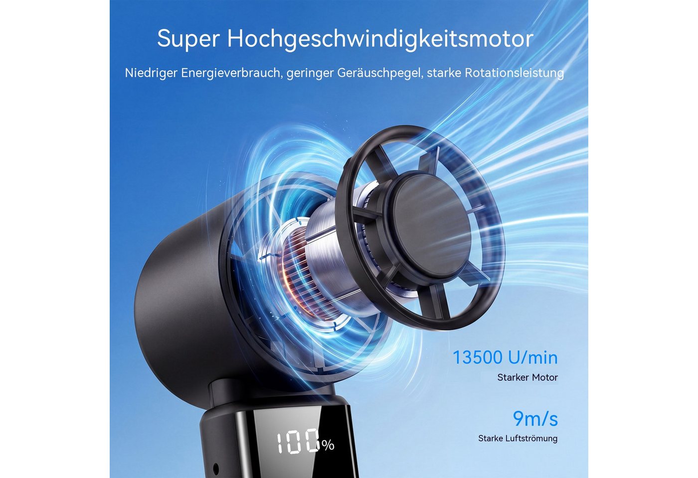 WOWDSGN Handventilator Mini Ventilator Faltbar Tragbarer USB Tischventilator mit LED-Anzeige, 4000 mAh Akku 16 Std, 1-199 Geschwindigkeitsstufen Bild 2
