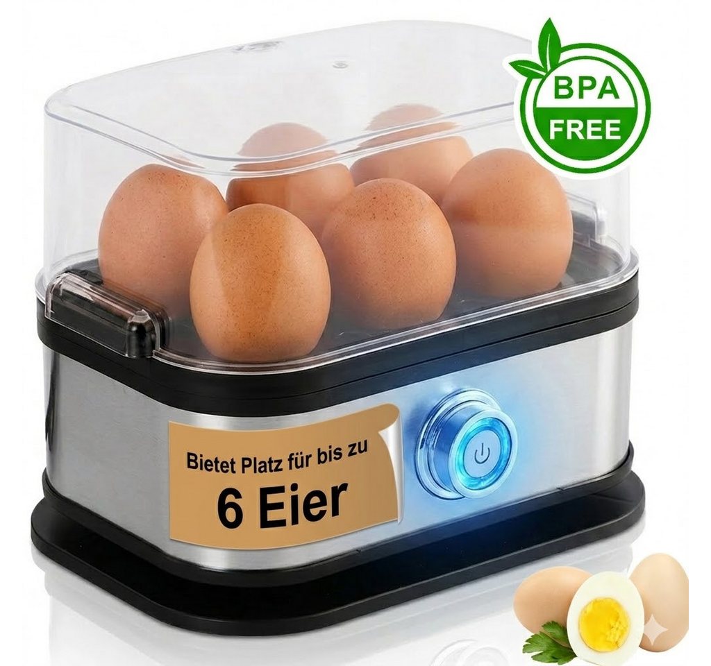 Fyrove Eierkocher für 6 Eier, Dampfgarer, für Frühstückseier von weich bis hart, Anzahl Eier: 6 St., 200 W, BPA-frei, mit Überhitzungsschutz, spülmaschinengeeignet Bild 2