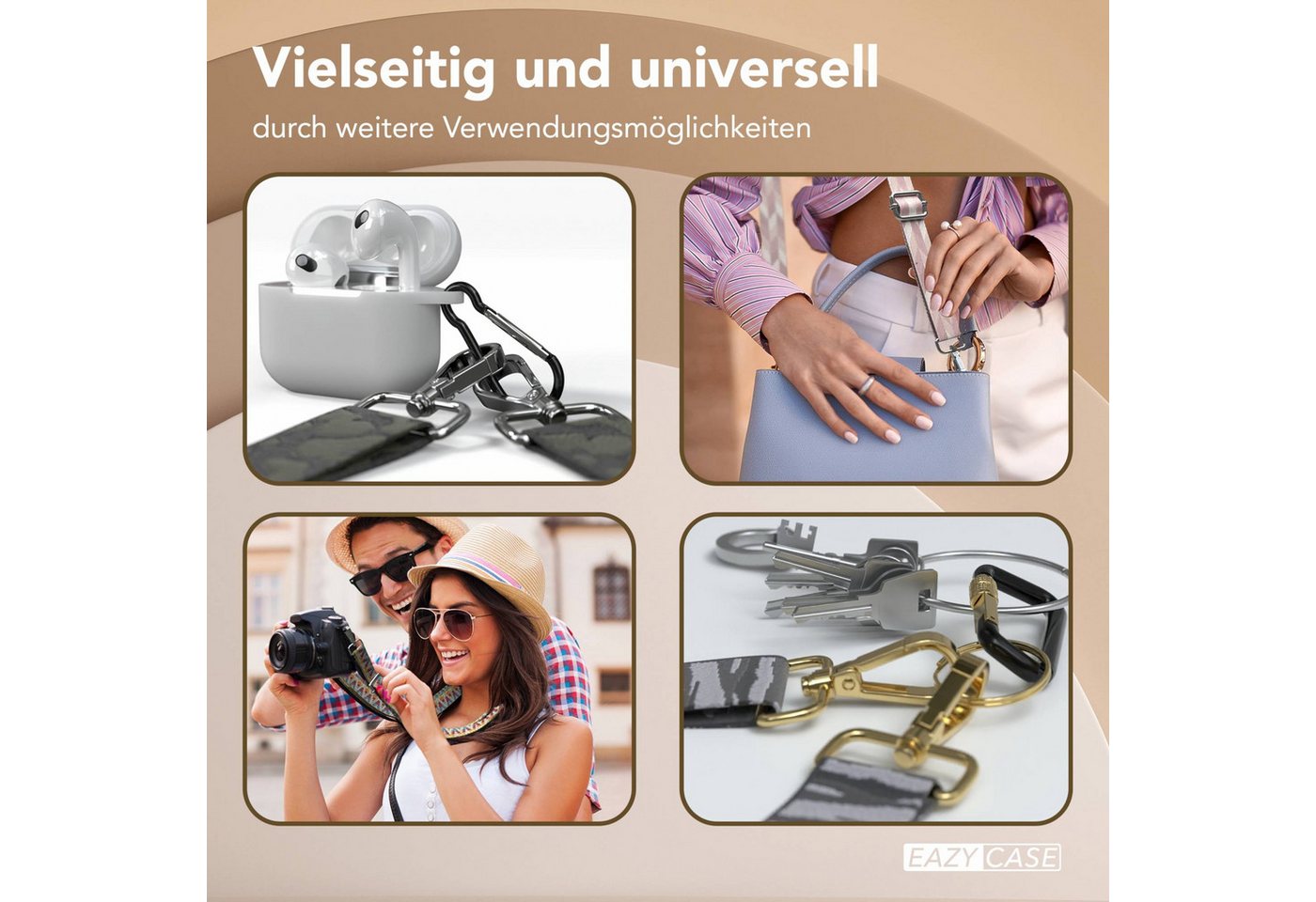 EAZY CASE Handykette Universal für alle Smartphones Boho/Wave/Leo Style, Smartphonekette kombinierbare Handyhülle abnehmbares Band Orange Grün