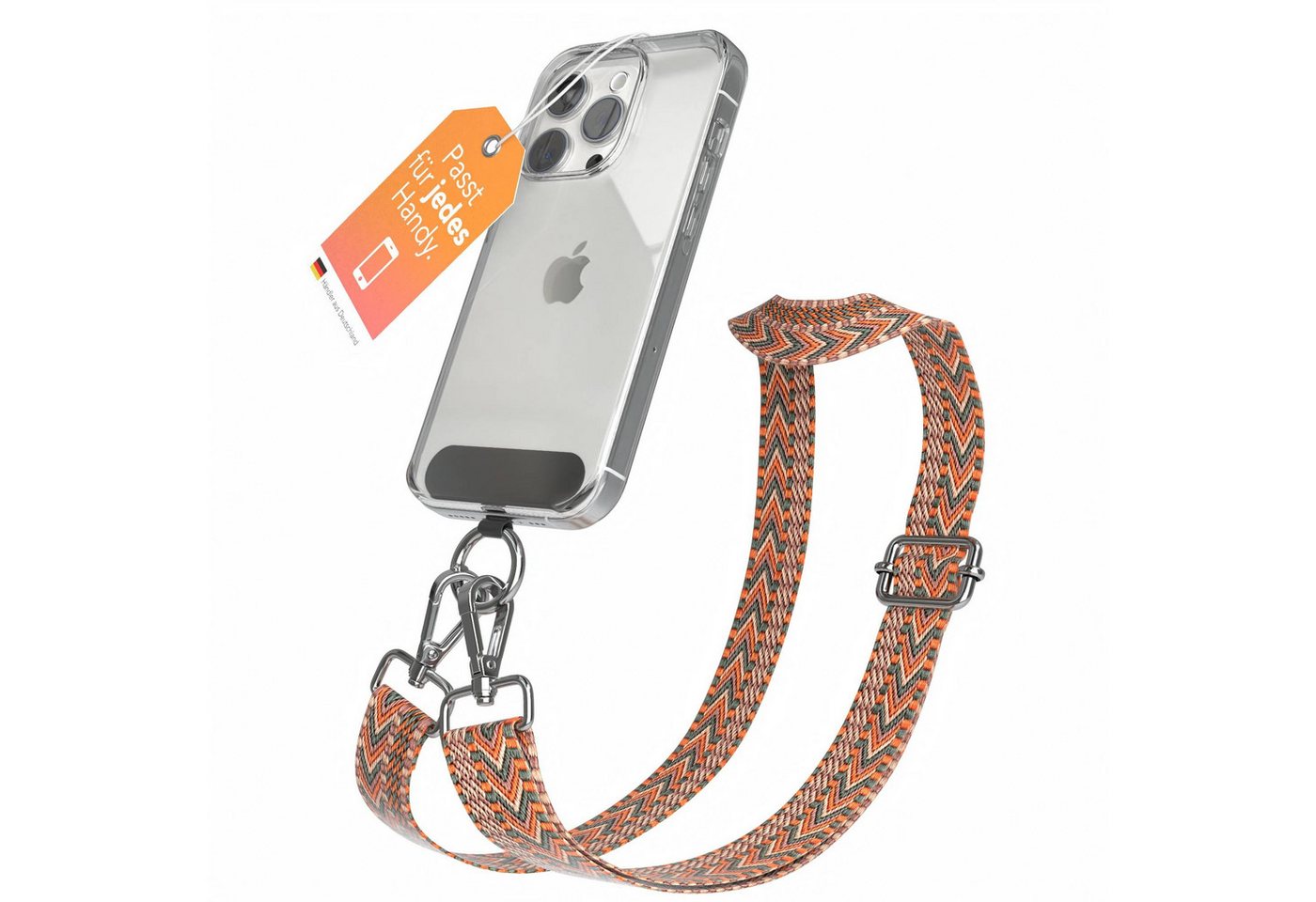 EAZY CASE Handykette Universal für alle Smartphones Boho/Wave/Leo Style, Smartphonekette kombinierbare Handyhülle abnehmbares Band Orange Grün Bild 4