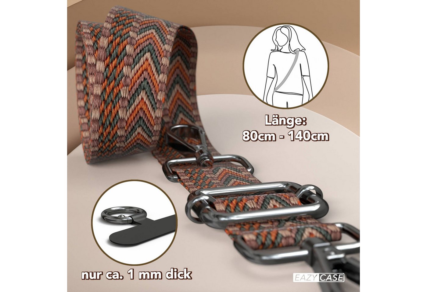EAZY CASE Handykette Universal für alle Smartphones Boho/Wave/Leo Style, Smartphonekette kombinierbare Handyhülle abnehmbares Band Orange Grün Bild 5