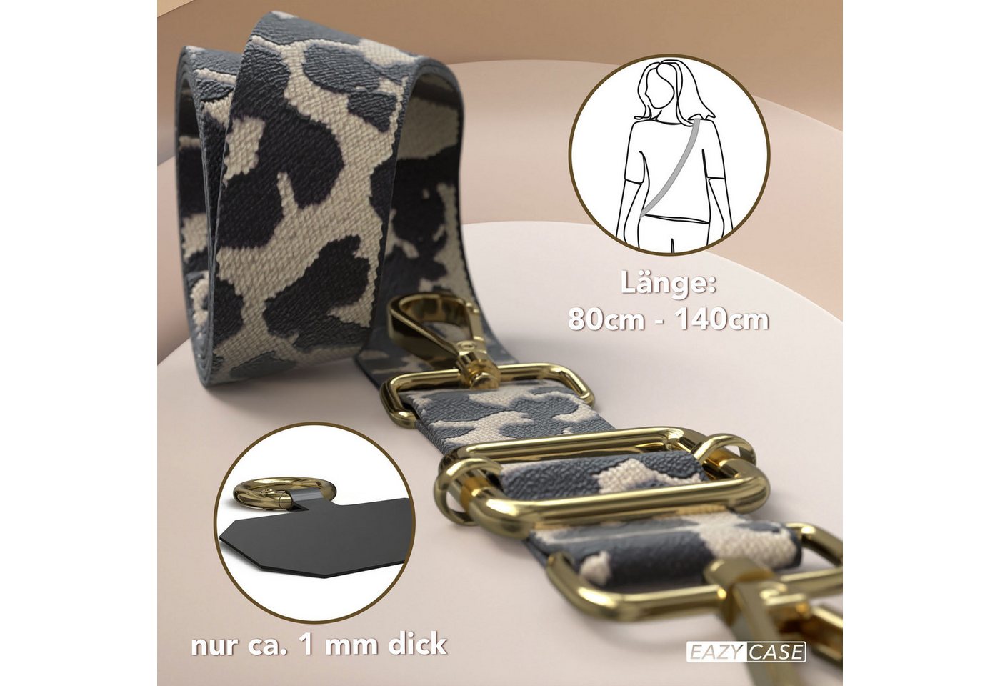 EAZY CASE Handykette Universal für alle Smartphones Boho/Wave/Leo Style, Universal Handyband Taupe Camouflage bequem um den Hals tragbar
