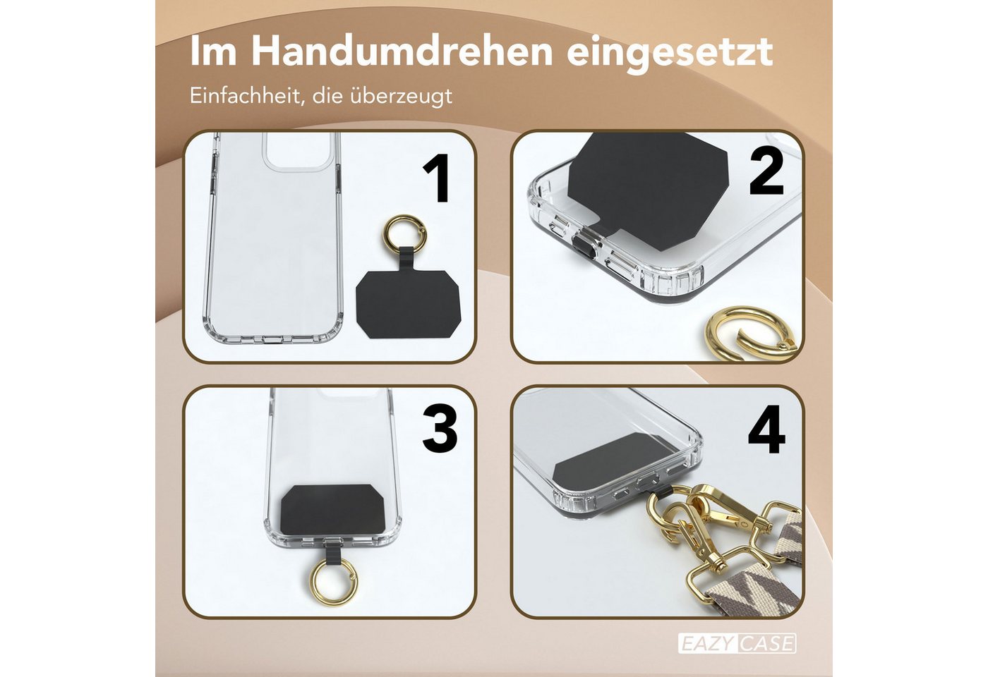 EAZY CASE Handykette Universal für alle Smartphones Boho/Wave/Leo Style, Universal Handyband Taupe Camouflage bequem um den Hals tragbar Bild 3
