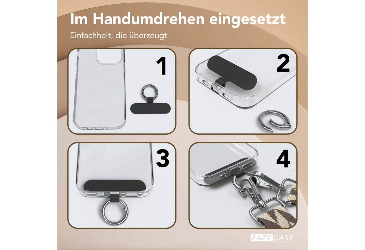 EAZY CASE Handykette Universal für alle Smartphones Boho/Wave/Leo Style, Handyband für iPhone Samsung mit Ring Riemen Universal Weiß Blau