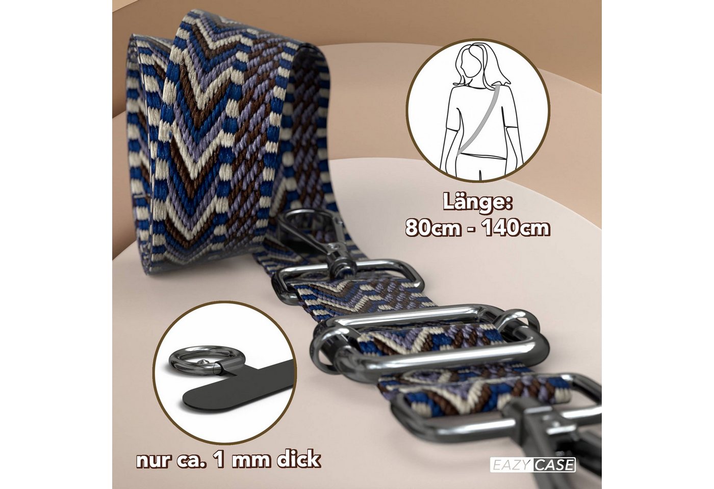 EAZY CASE Handykette Universal für alle Smartphones Boho/Wave/Leo Style, Handyband für iPhone Samsung mit Ring Riemen Universal Weiß Blau Bild 3