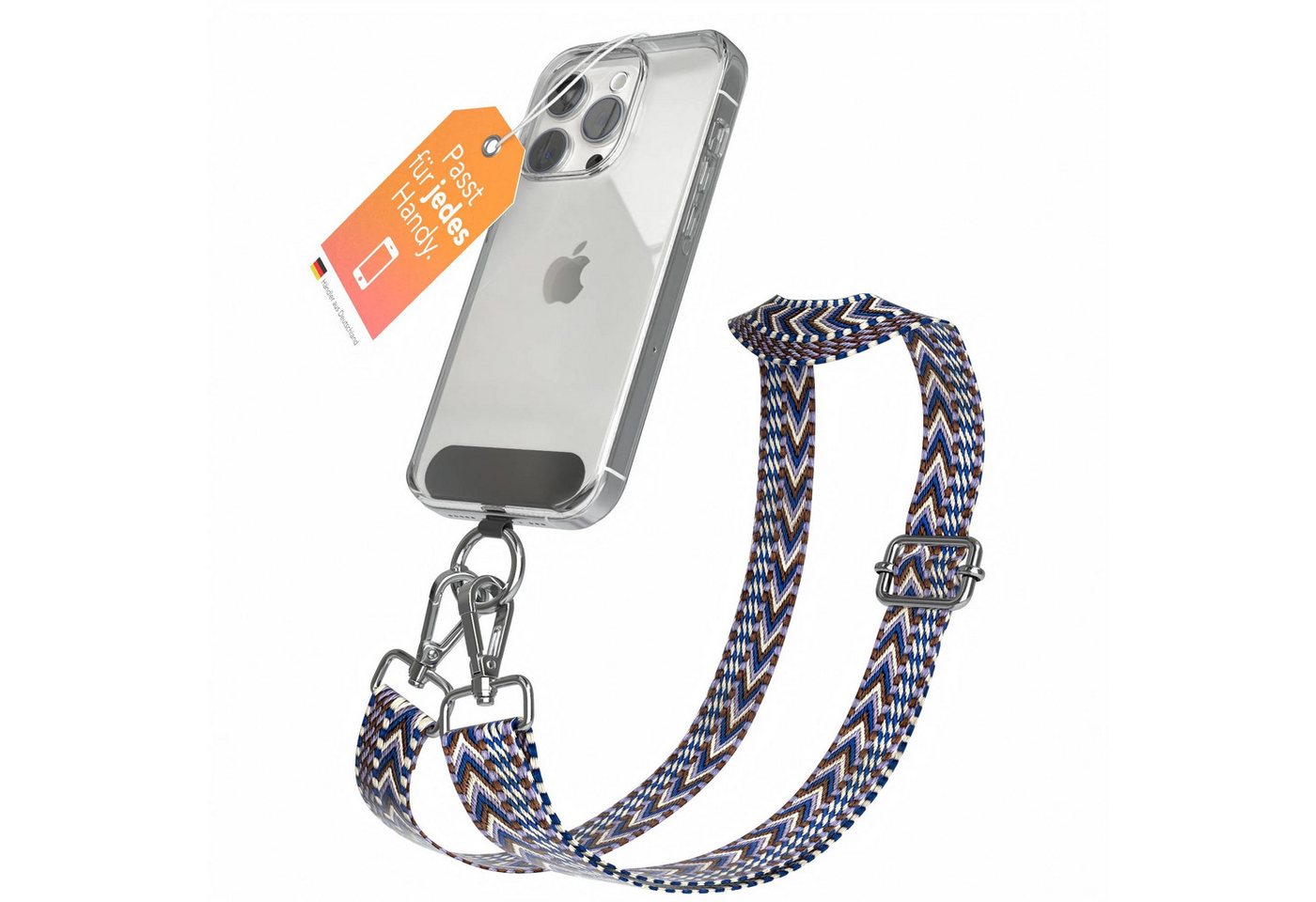 EAZY CASE Handykette Universal für alle Smartphones Boho/Wave/Leo Style, Handyband für iPhone Samsung mit Ring Riemen Universal Weiß Blau Bild 5