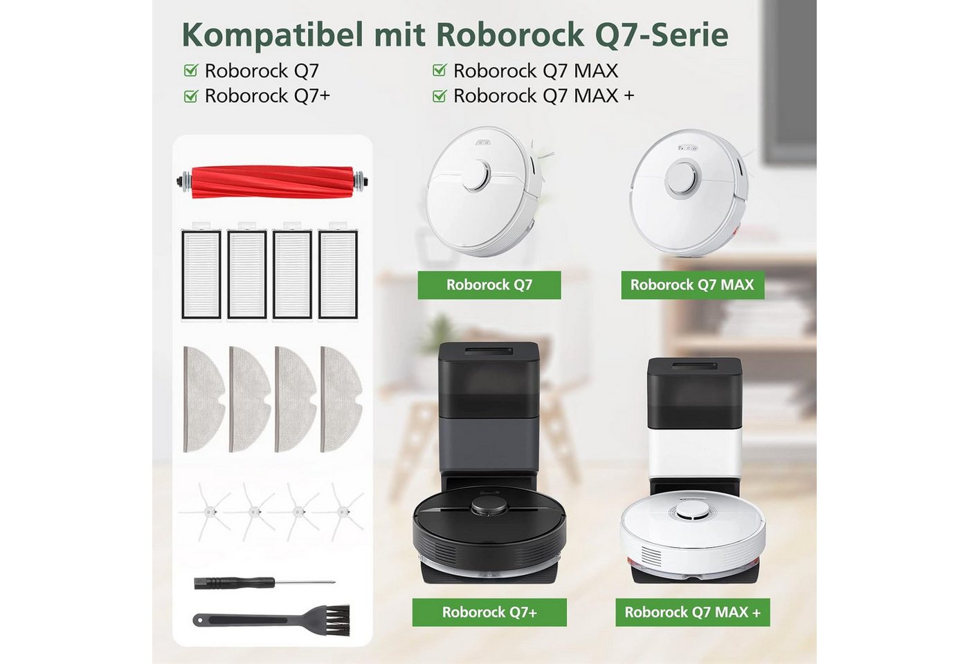 FELIXLEO Staubsaugerdüsen-Set Q7 MAX Ersatzzubehör Kompatibel mit Roborock Q7+/Q7 MAX/ Q7 MAX +, (13-tlg)
