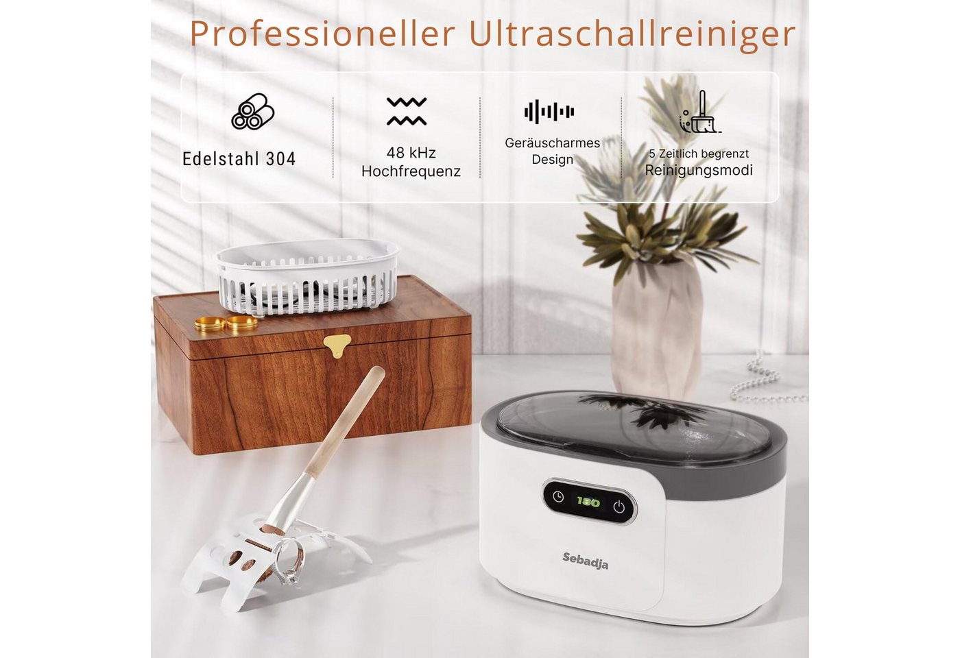 Vivitar Ultraschallreiniger Schmuckreiniger-Ultraschallmaschine für Brillen, Zahnersatz, 5 Reinigungsmodi, einfach zu bedienen und leise, tragbar Bild 5