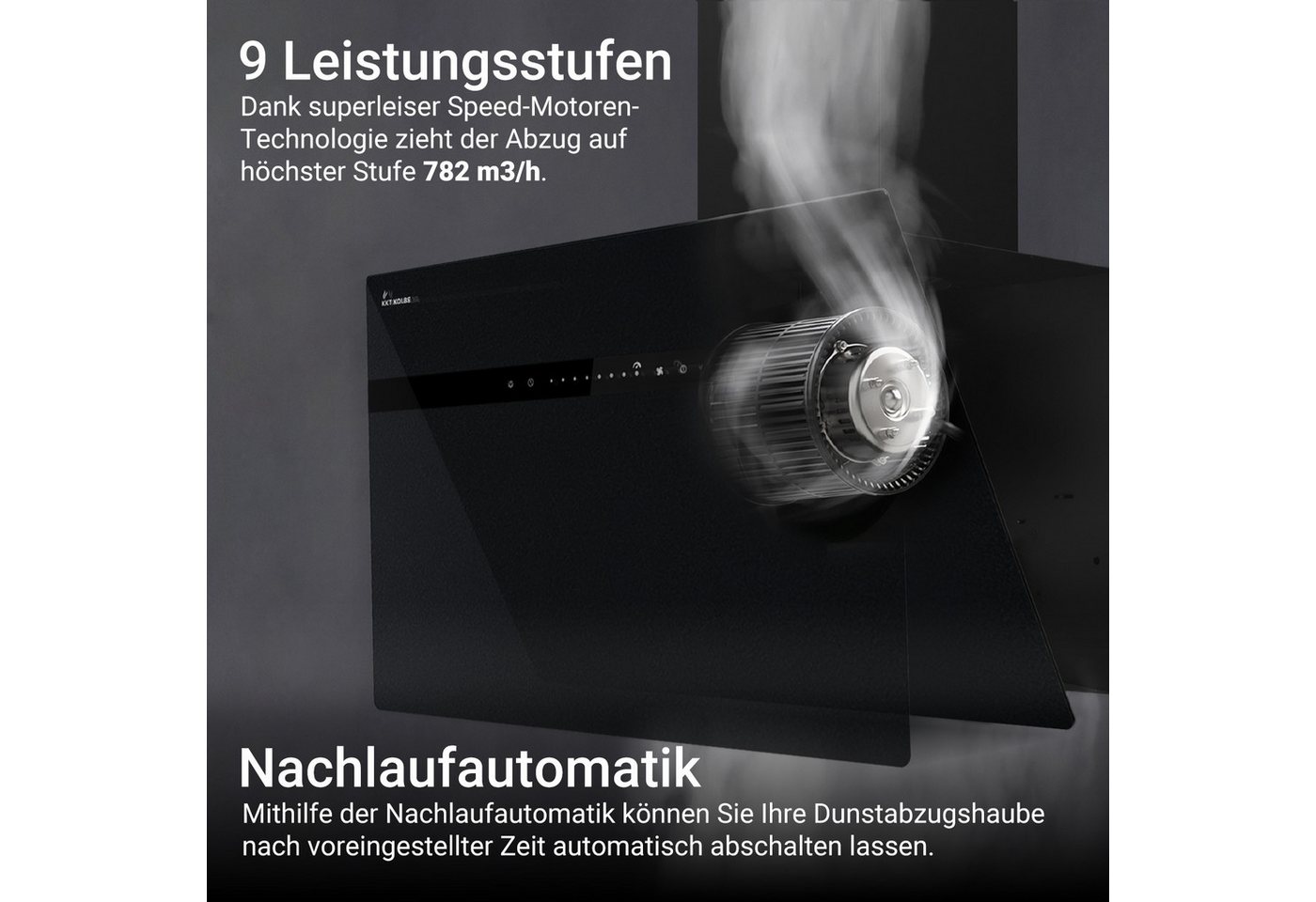 KKT KOLBE Wandhaube Dunstabzugshaube 90cm STYLE9005SMAO RGBW Ambientebeleuchtung Dunstabzugshaube 90cm STYLE9005SMAO RGBW Ambientebeleuchtung, Kopffrei / 90cm / Smarte WiFi-App / Schwarz / Glas / Schräghaube Bild 4