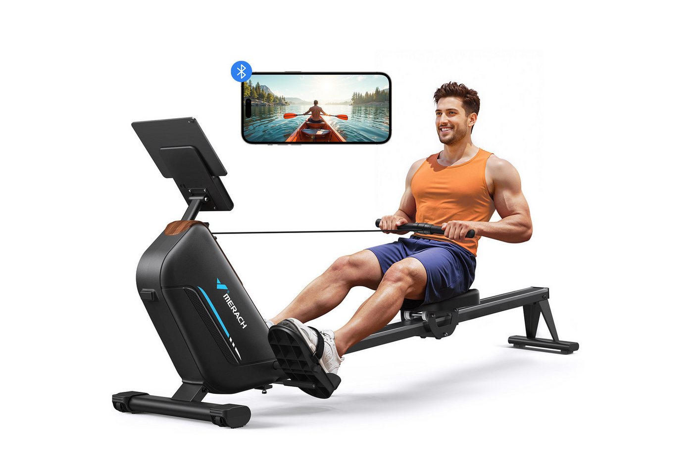 MERACH Rudergerät für Zuhause, Fitnessgeräte mit 16 Widerstandsstufen (Rudermaschine mit Bluetooth-Verbindung, klappbares Design, Kompatibel mit Kinomap, Tablet- und Flaschenhalter, LCD-Anzeige), Leise, Schnelle Montage, platzsparend, Belastbar bis 158 kg Bild 2