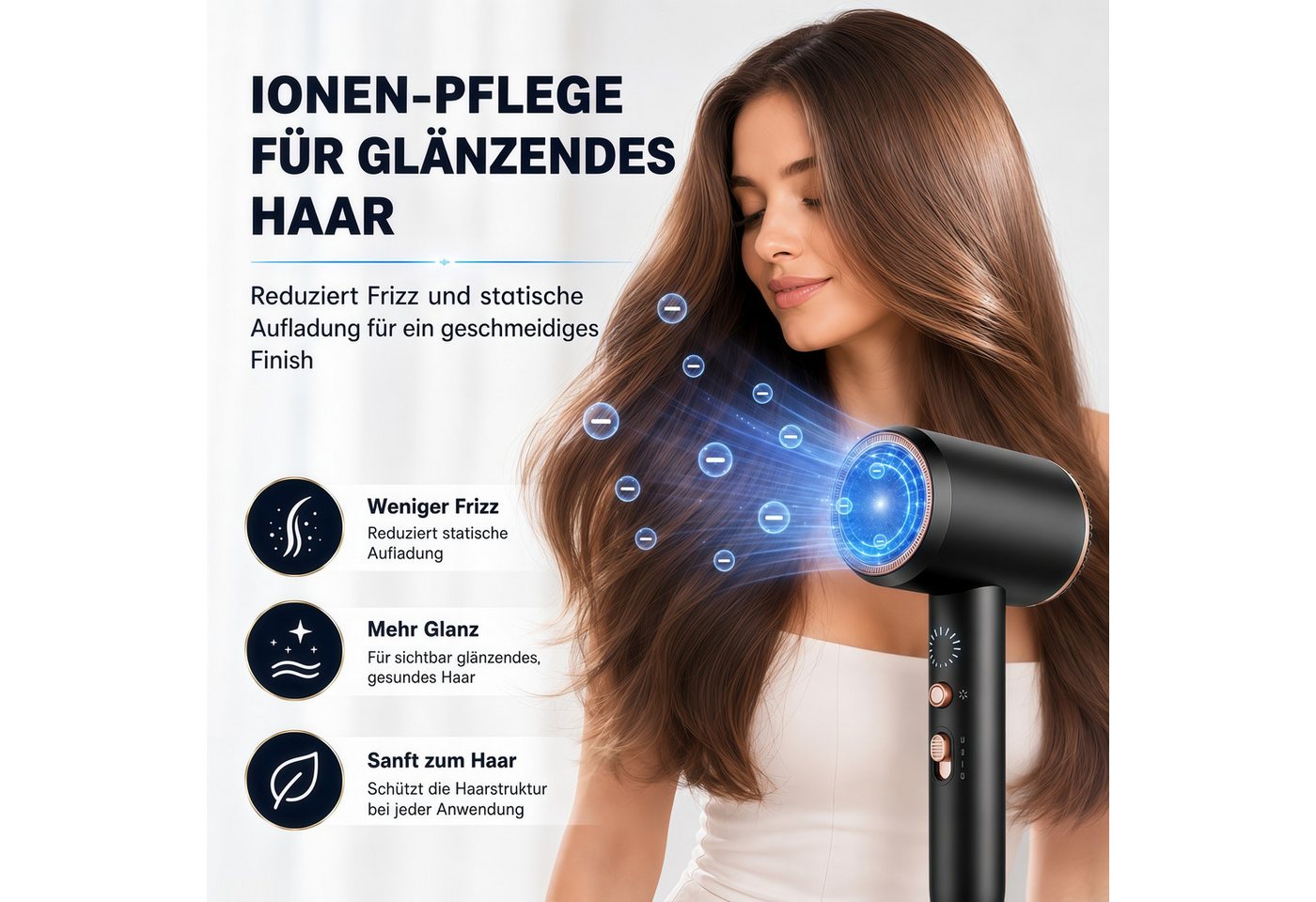 Forrlite Haartrockner Haartrockner 2026 Föhn Ionen 2400W,Anti-Spliss mit Kaltluft Modus, 2400 W, (25m/S, 3 Stylingaufsätze, angereichert mit Keratin und, Mandelöl, Ionenpflege - Anti Frizz, langlebiger AC-Motor) Bild 3