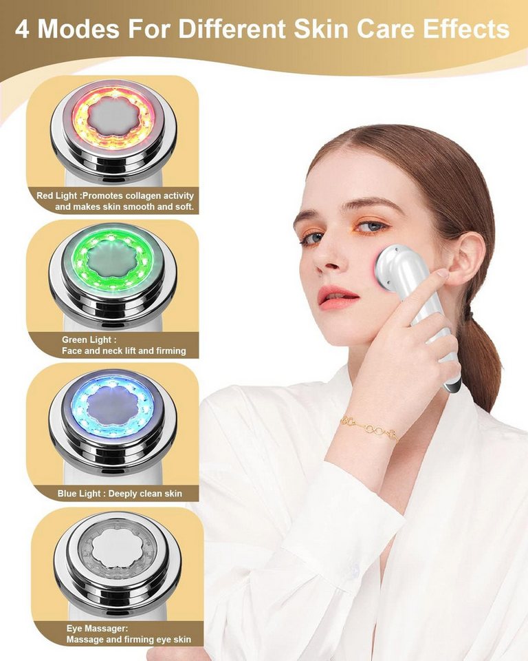 POPOLIC Mikrodermabrasionsgerät 4-in-1 Elektrischer Gesichtsmassagegerät für straffere Haut, Anti-Aging Hautpflege Werkzeug, straffende Hautpflege-Tools (weiß) Bild 2