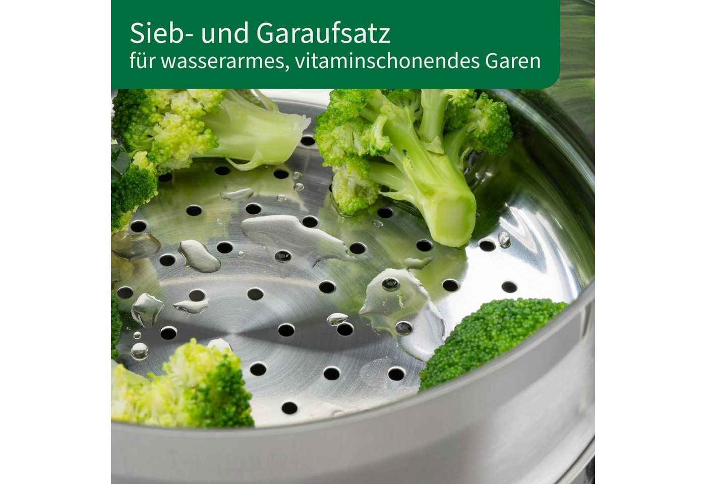 Chefkoch trifft Fackelmann Dampfgaraufsatz Dunst-/Garaufsatz, Ø 20 cm, Edelstahl, Induktion/- backofengeeignet Bild 2