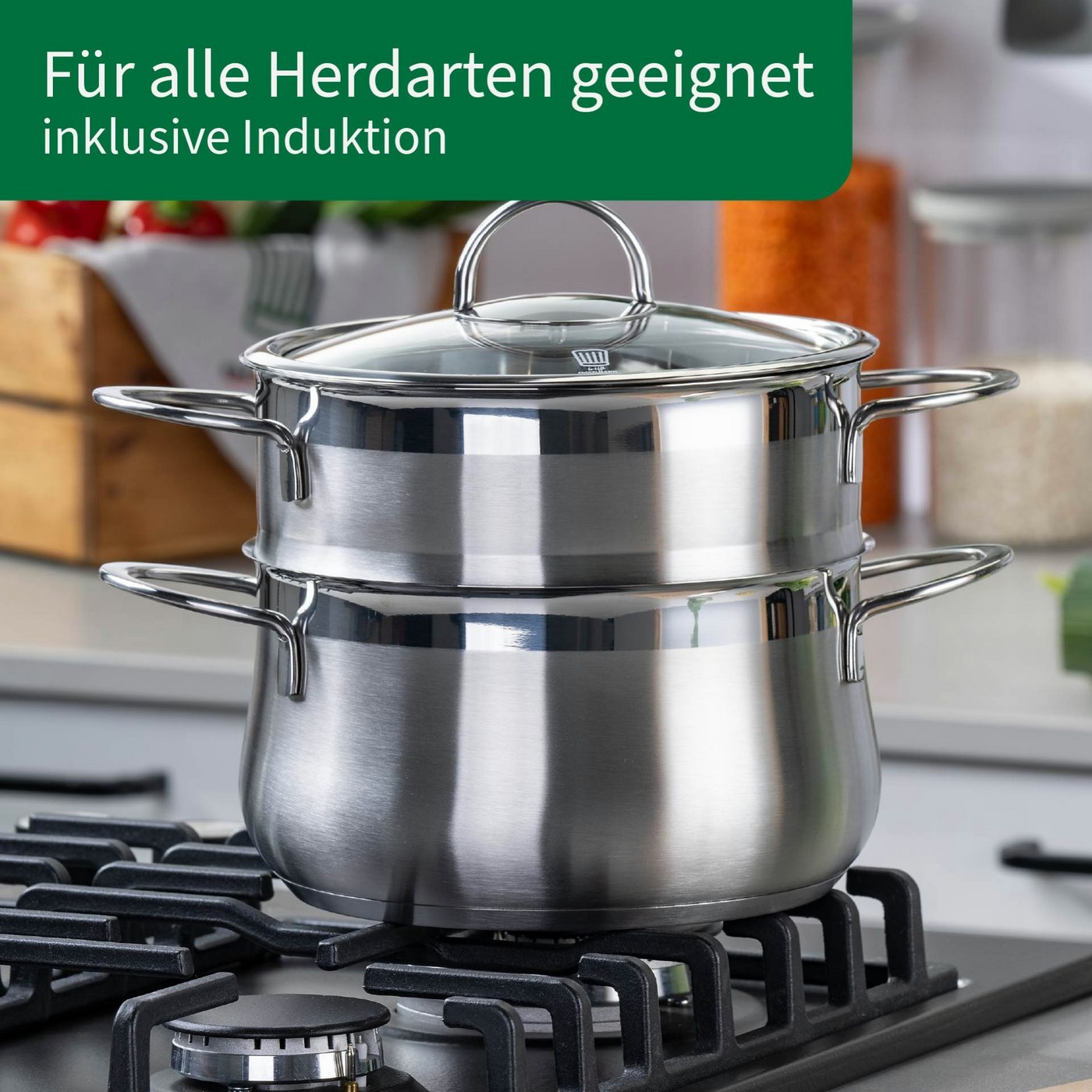 Chefkoch trifft Fackelmann Dampfgaraufsatz Dunst-/Garaufsatz, Ø 20 cm, Edelstahl, Induktion/- backofengeeignet Bild 4