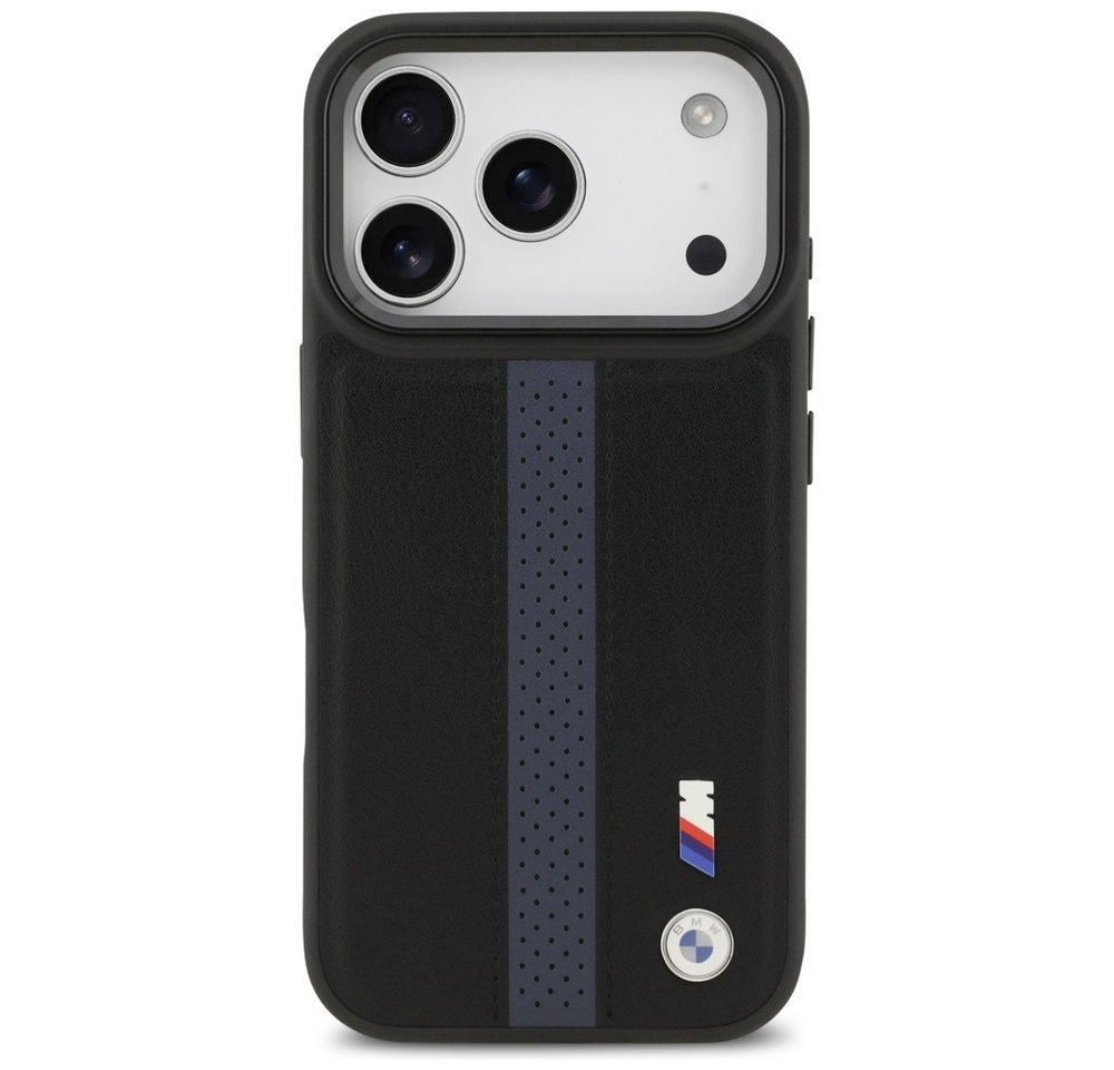 BMW Handyhülle MagSafe iPhone 17 Pro Kunstleder schwarz blau Logo Metall 6,3 Zoll, Kantenschutz