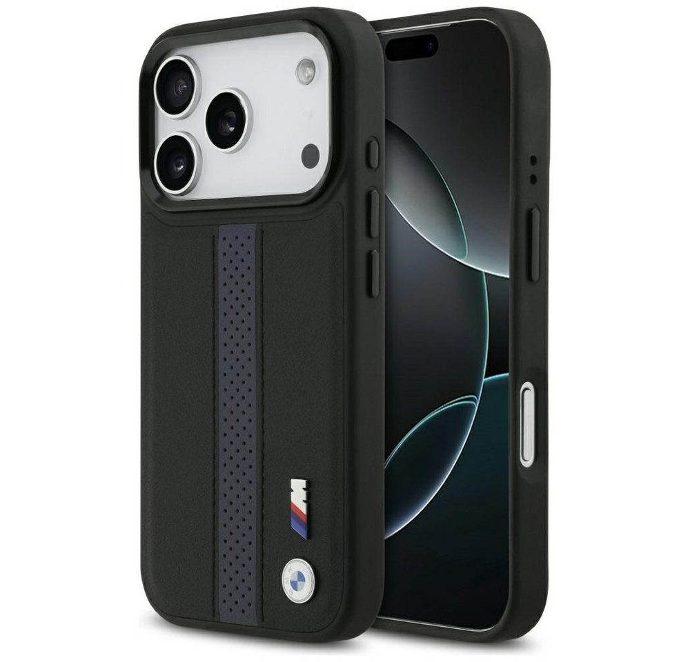 BMW Handyhülle MagSafe iPhone 17 Pro Kunstleder schwarz blau Logo Metall 6,3 Zoll, Kantenschutz Bild 4