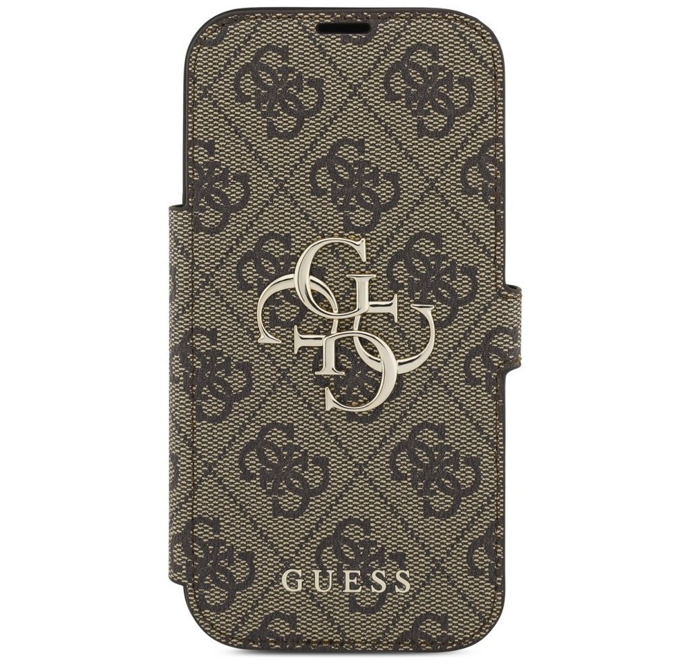 Guess Handyhülle Bookcase iPhone 17 Pro braun Logo goldfarben aufstellbar 6,3 Zoll, Kantenschutz