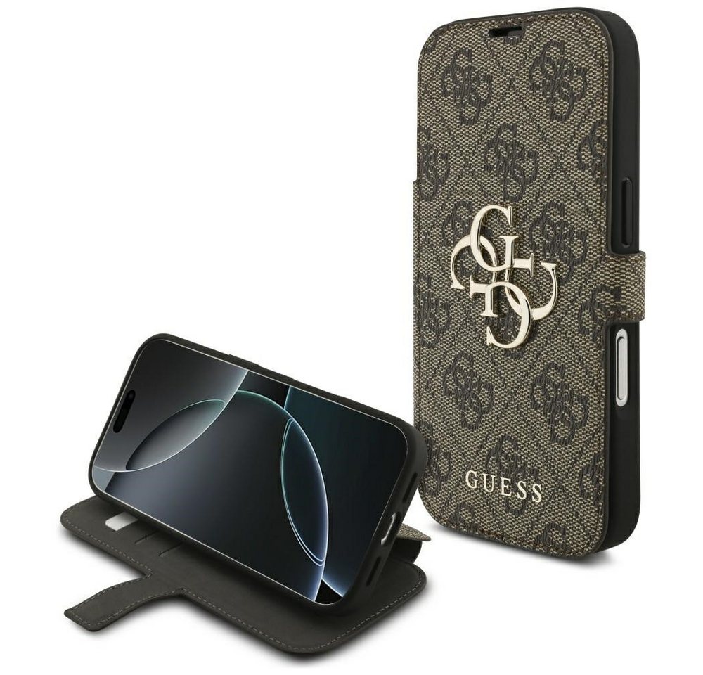 Guess Handyhülle Bookcase iPhone 17 Pro braun Logo goldfarben aufstellbar 6,3 Zoll, Kantenschutz Bild 5