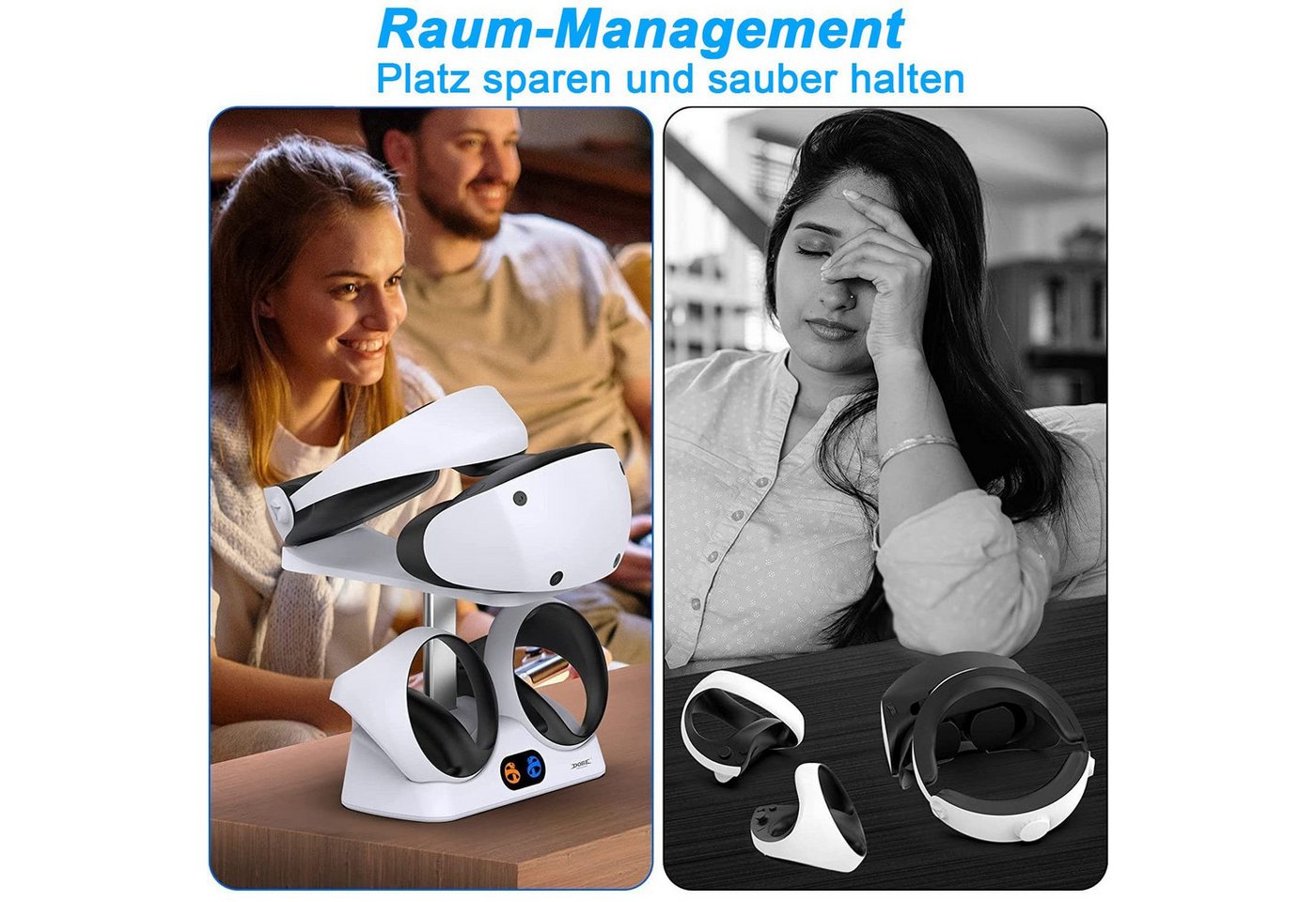 feinlux Ladestation für PS VR2 Controller Ladeschale (2000 mA, Set, PS VR2 Ladestation Ladestation, mit Headset Ständer, mit LED Licht, Typ C Kabel) Bild 2