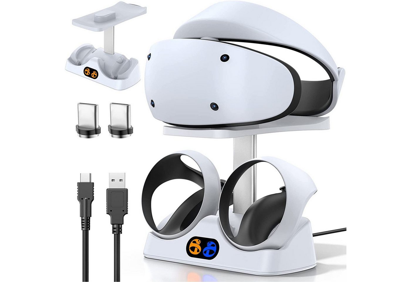 feinlux Ladestation für PS VR2 Controller Ladeschale (2000 mA, Set, PS VR2 Ladestation Ladestation, mit Headset Ständer, mit LED Licht, Typ C Kabel) Bild 3