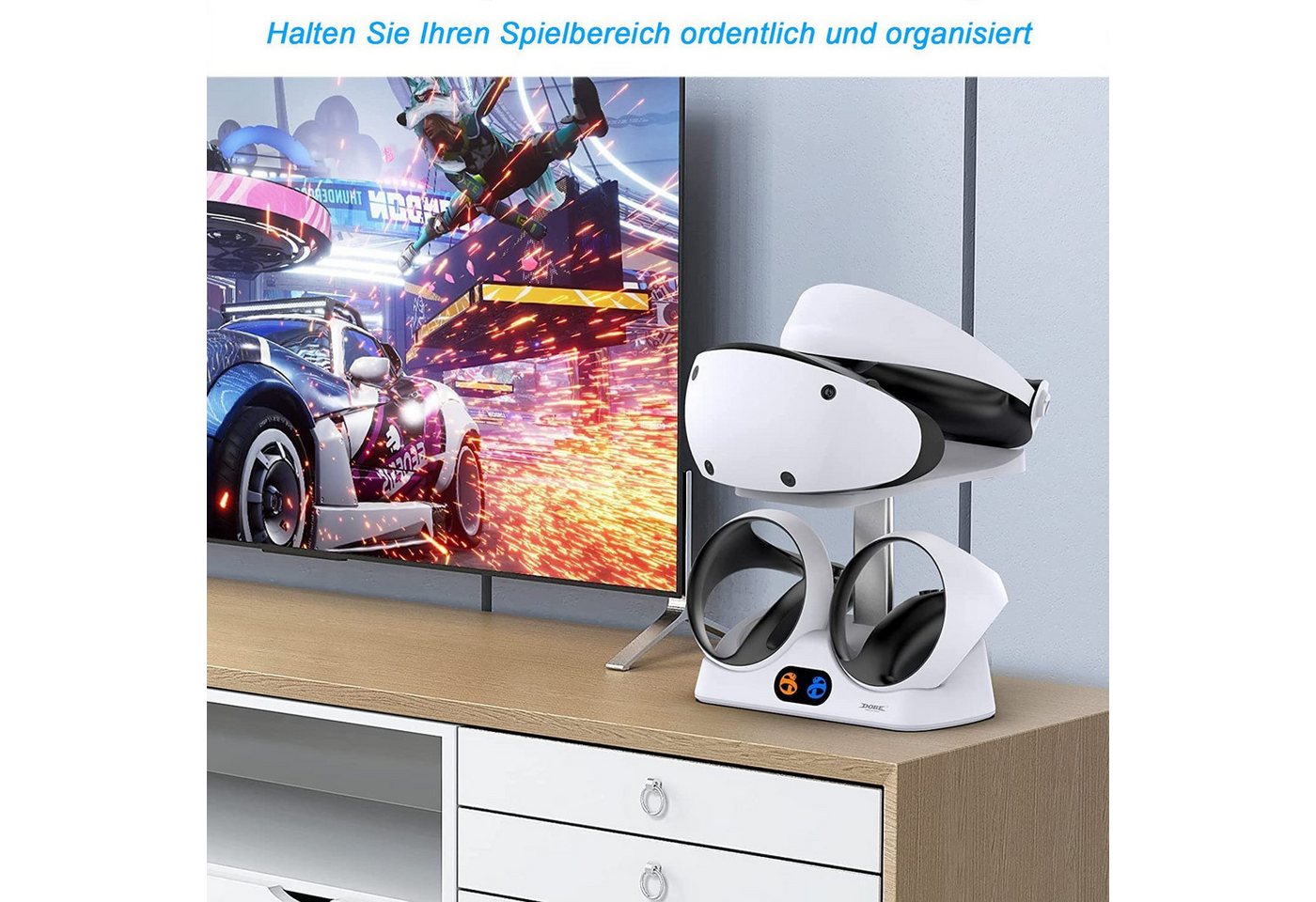 feinlux Ladestation für PS VR2 Controller Ladeschale (2000 mA, Set, PS VR2 Ladestation Ladestation, mit Headset Ständer, mit LED Licht, Typ C Kabel) Bild 4