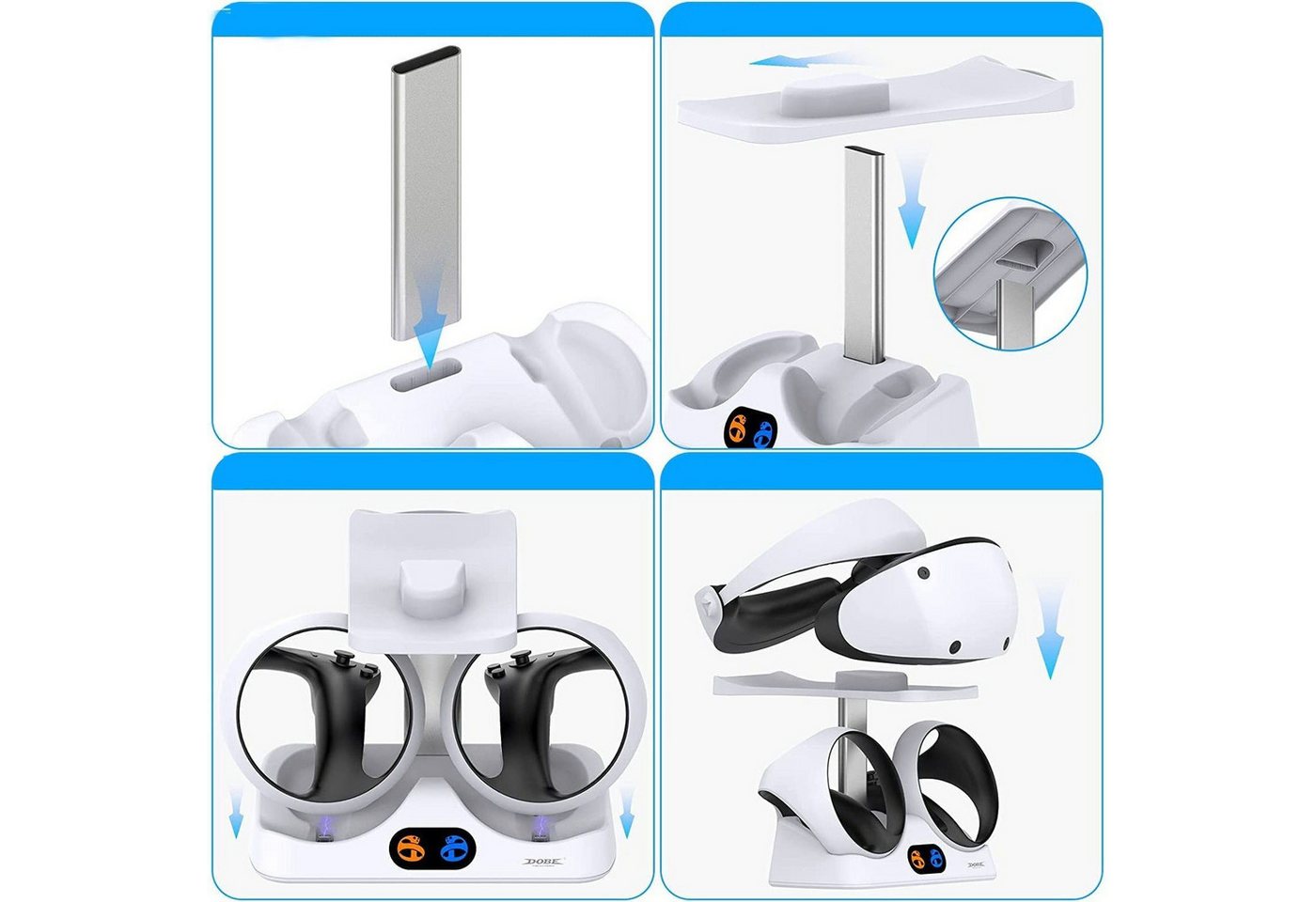 feinlux Ladestation für PS VR2 Controller Ladeschale (2000 mA, Set, PS VR2 Ladestation Ladestation, mit Headset Ständer, mit LED Licht, Typ C Kabel) Bild 5