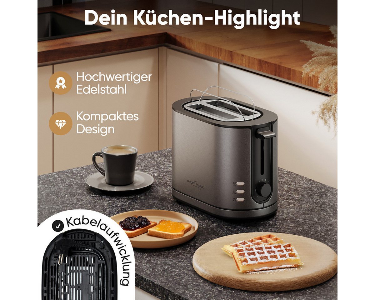 ProfiCook Toaster PC-TA 1291, Toaster 2 Scheiben mit Brötchenaufsatz, 900W Bild 3