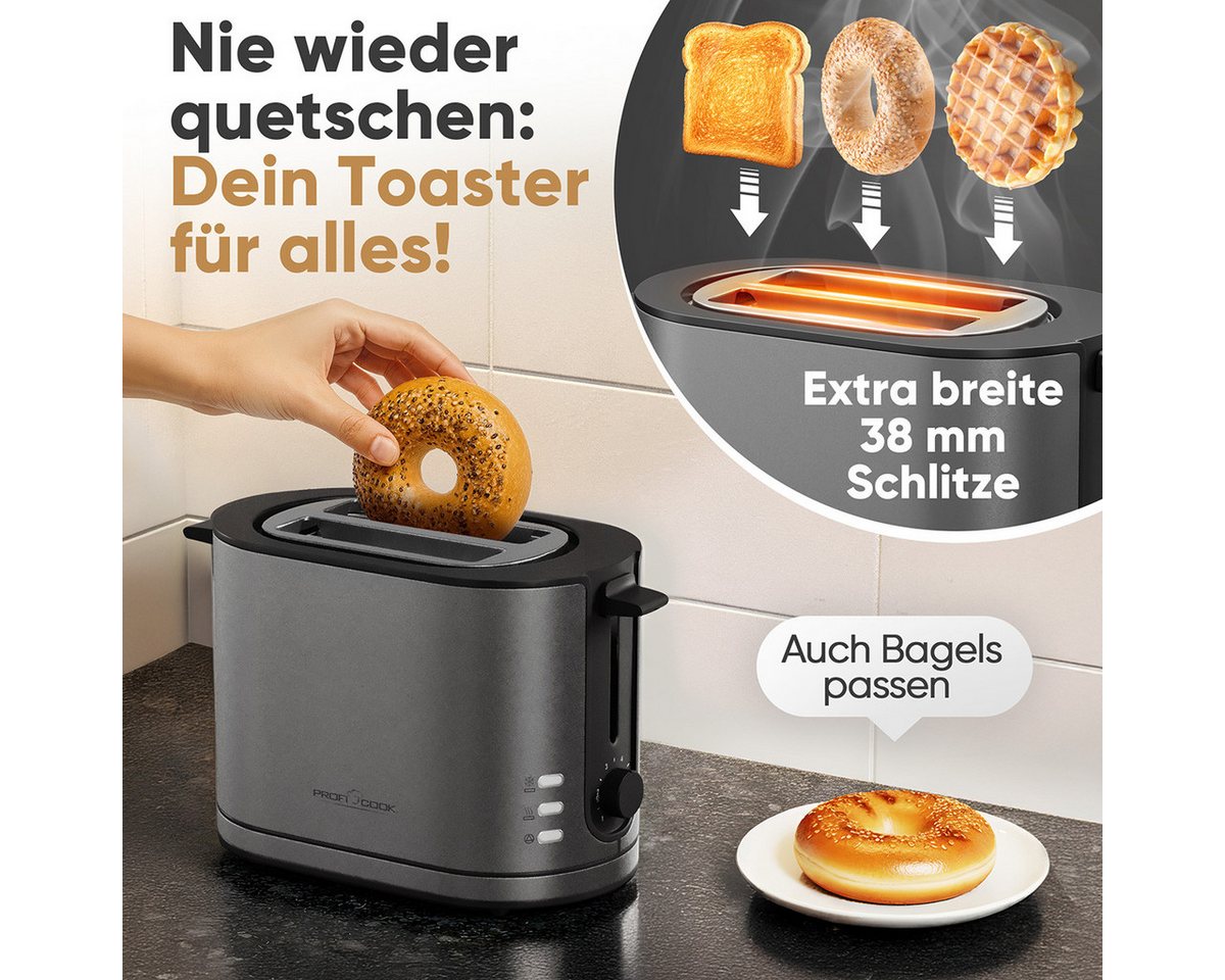 ProfiCook Toaster PC-TA 1291, Toaster 2 Scheiben mit Brötchenaufsatz, 900W Bild 5