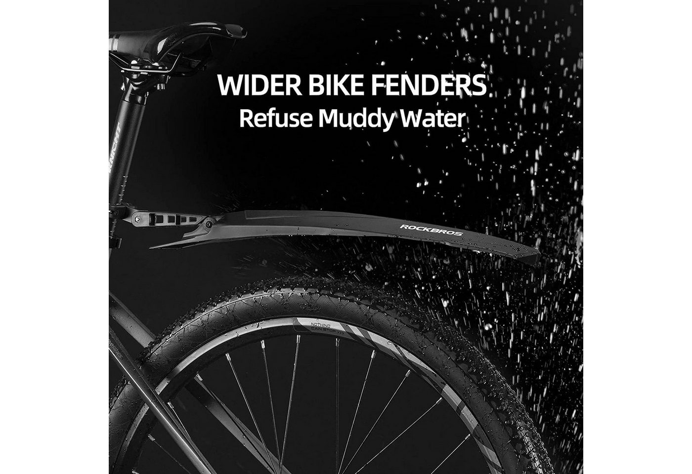 ROCKBROS Schutzblech Schutzblech Set Spritzschutz MTB (Geeignet für 26 Zoll, für Fahrräder, Mudguard, Schwarz), Vorne und Hinten Bild 3