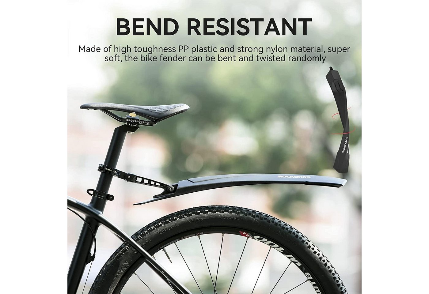 ROCKBROS Schutzblech Schutzblech Set Spritzschutz MTB (Geeignet für 26 Zoll, für Fahrräder, Mudguard, Schwarz), Vorne und Hinten Bild 5