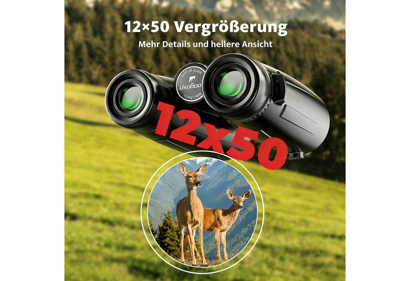 Usogood Fernglas 12x50 HD Kompakte Ferngläser wasserdicht für Jagd Fernglas (für Vogelbeobachtung, Jagd, Sightseeing, Sport und Konzerte, Reisen) Bild 5