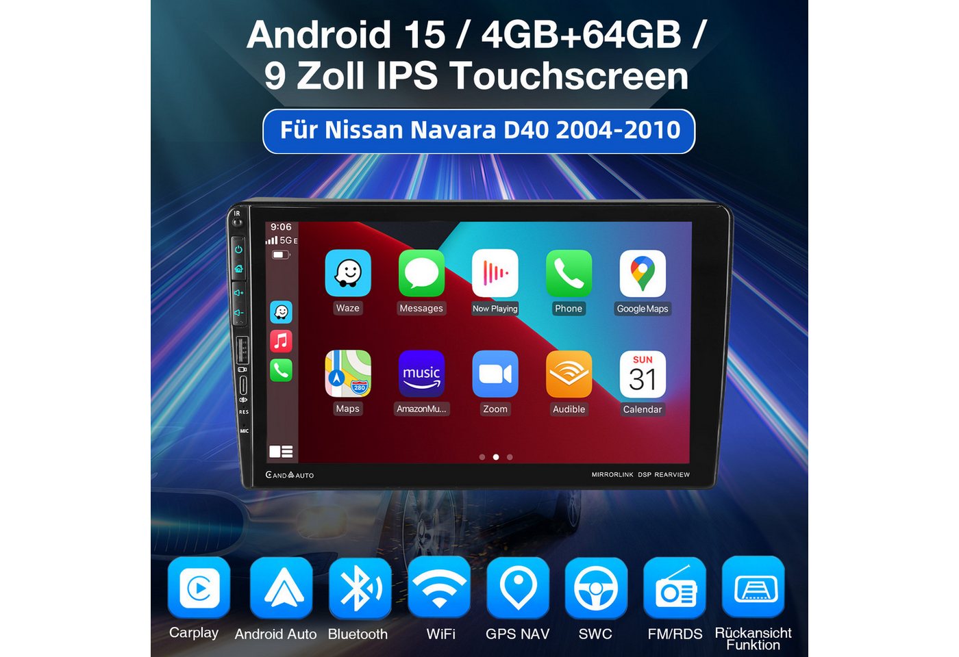 ESSGOO Android 15 4+64G Für Nissan Navara D40 2006-12 Autoradio WIFI GPS Navi Autoradio (DAB+ (optional), DAB (optional), 4+64GB(optional), RDS, AM, FM, Carplay Android Auto Bluetooth EQ USB GPS Navi WIFI Touchscreen) Bild 2
