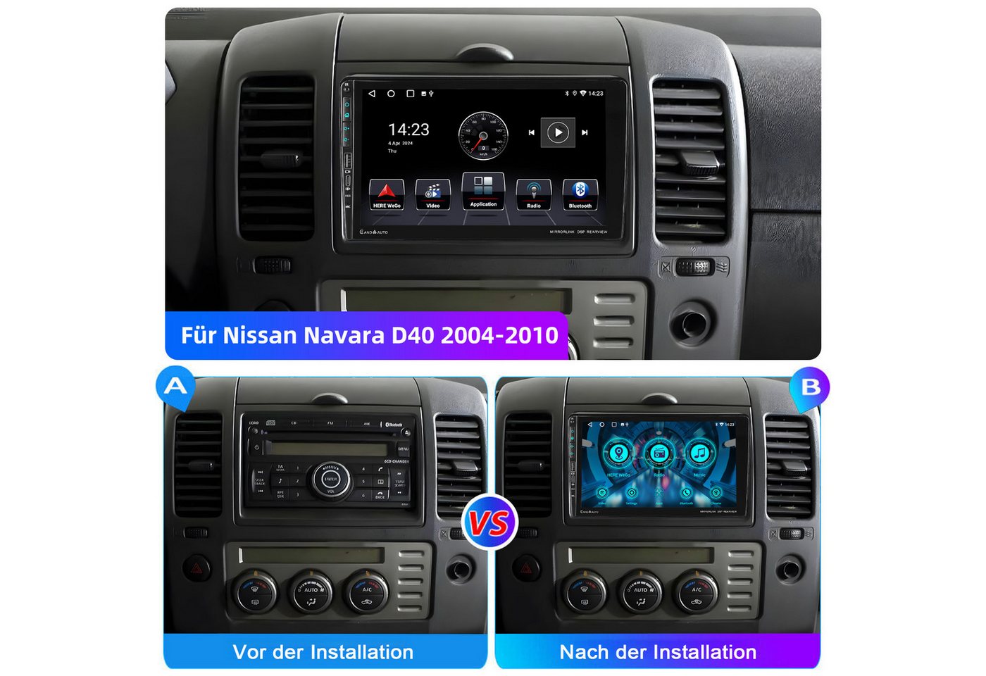 ESSGOO Android 15 4+64G Für Nissan Navara D40 2006-12 Autoradio WIFI GPS Navi Autoradio (DAB+ (optional), DAB (optional), 4+64GB(optional), RDS, AM, FM, Carplay Android Auto Bluetooth EQ USB GPS Navi WIFI Touchscreen) Bild 4