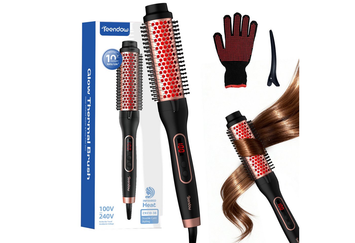 Teendow Warmluftbürste Warmluftbürste C9310-38 3-in-1 Airstyler mit Ionen Infrarot