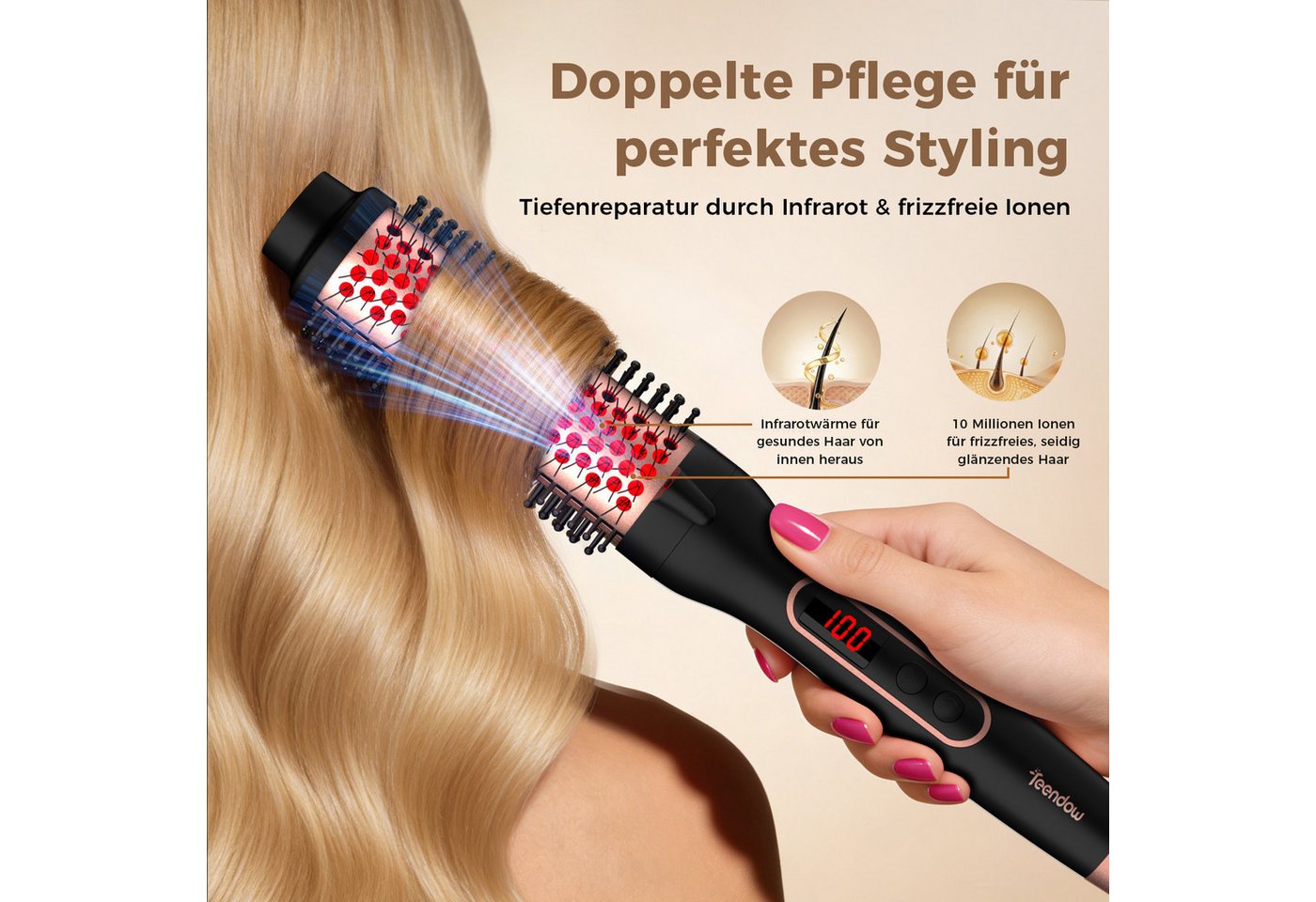 Teendow Warmluftbürste Warmluftbürste C9310-38 3-in-1 Airstyler mit Ionen Infrarot Bild 2