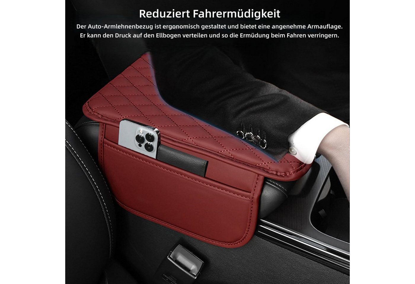 FOUORTUNATE-BEE Auto-Fußmatten Auto-Armlehnenbezug mit Seitentasche universal, Praktischer Schutz für Armlehne und Innenraum