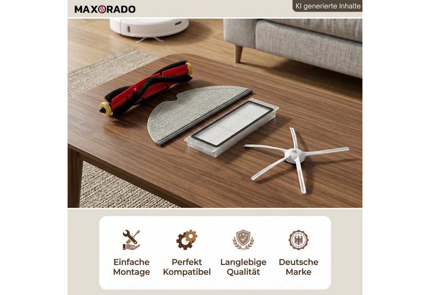 Maxorado Saugroboter Zubehör-Set Zubehör Set passend für Roborock S4 S5 MAX S6 Pure E2 E3 E4 E5 Q5, Zubehör für Saugroboter Bodenwischer, Für Xiaomi C1 Staubsaugerroboter Staubsauger Ersatzteile