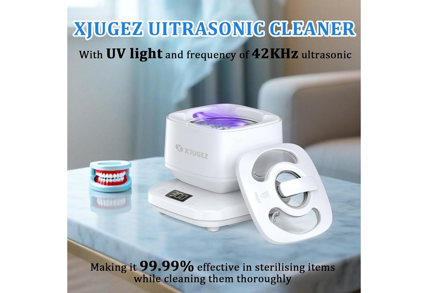 XJUGEZ Ultraschallreiniger Ultraschallreiniger 42000Hz 180ml UV Timer Schmuck Zahnschiene, 42000Hz 180ml UV Licht Timer kompakt Ultraschallreiniger Bild 2