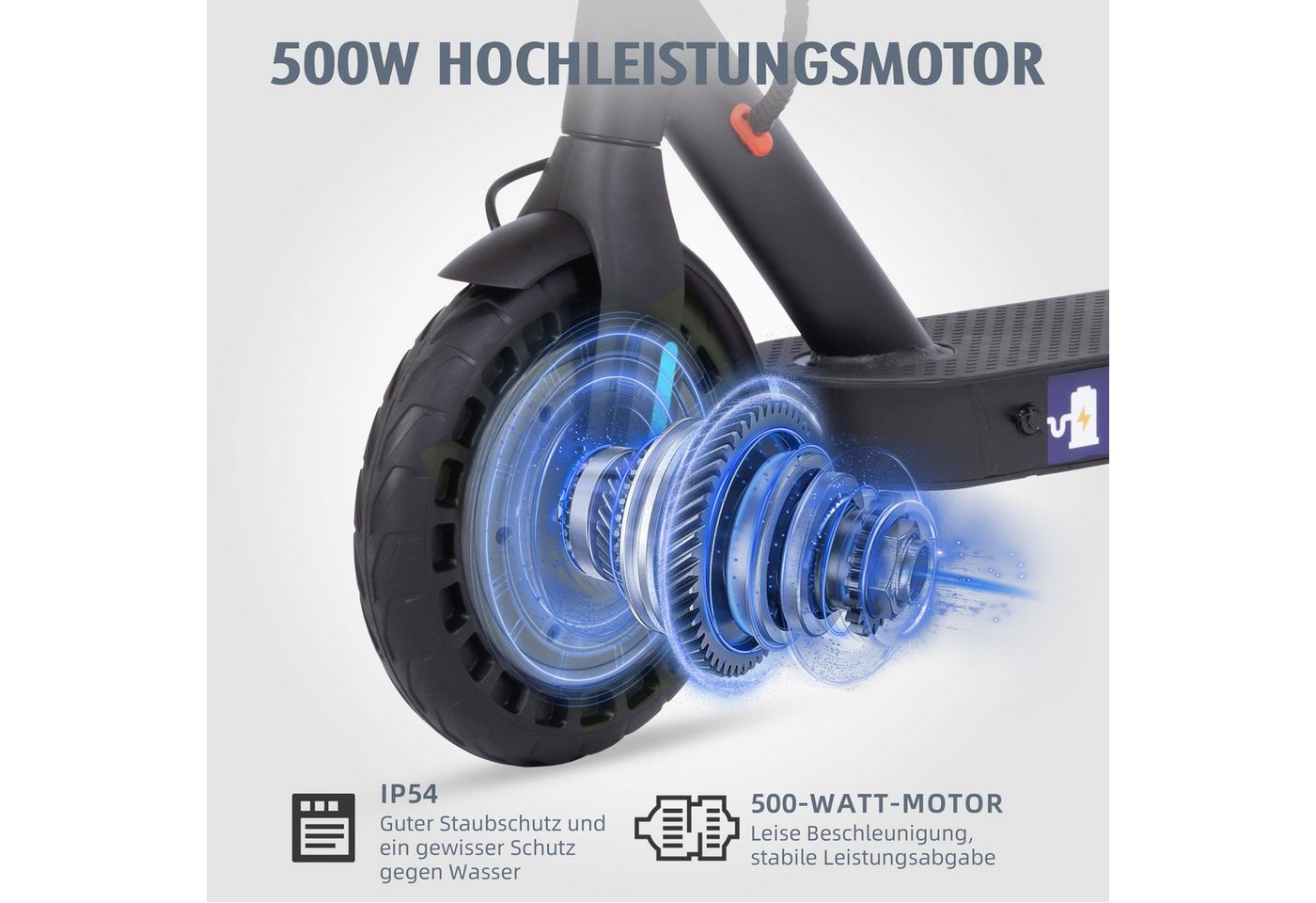 ZWHEEL E-Scooter mit Straßenzulassung 120kg, 10'' klappbarer E-Roller, 35-45km, 500 W, 20 km/h, (mit Schutzblechen, APP, 10'' pannensicherer Vollgummireifen), Elektroroller, klappbar, Stoßdämpfung, Doppels Bremssystem