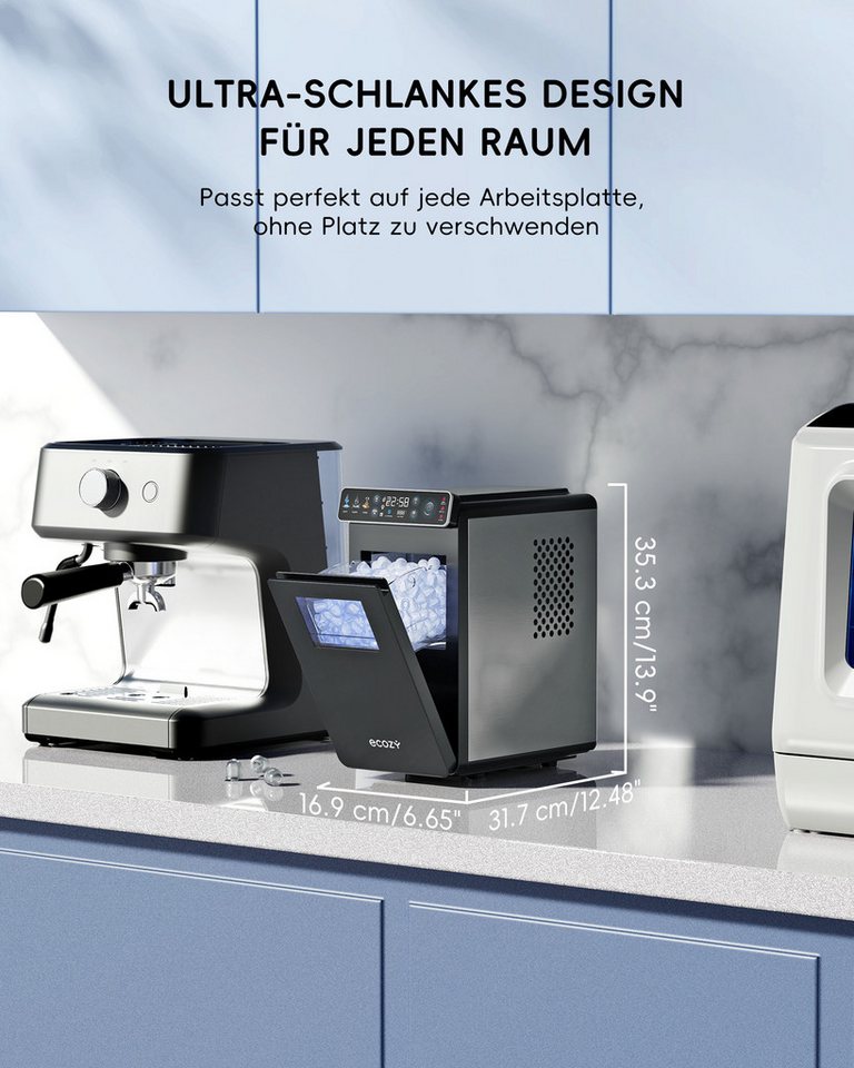 eCozy Eiswürfelmaschine Tragbar und Kompakt mit Farbdisplay, 12 KG/24H, Eiswürfel in 6 Minuten, 24-Stunden-Timer, 2 Eisgrößen, Selbstreinigung, Stummschalten Bild 2