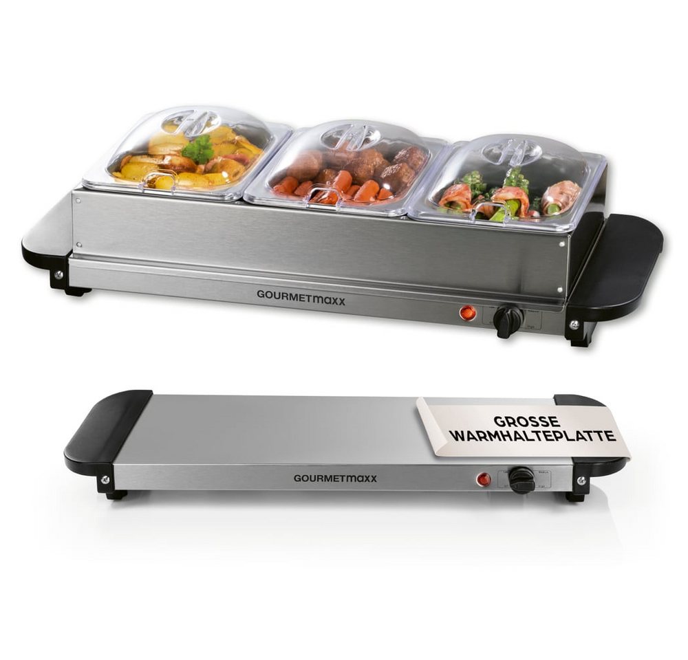 GOURMETmaxx Warmhalteplatte Buffetwärmer Servieren 200W Edelstahl/schwarz, 1,5 l Warmhalteschalen gleichmäßige Wärmeverteilung Party Hochzeit Bild 3