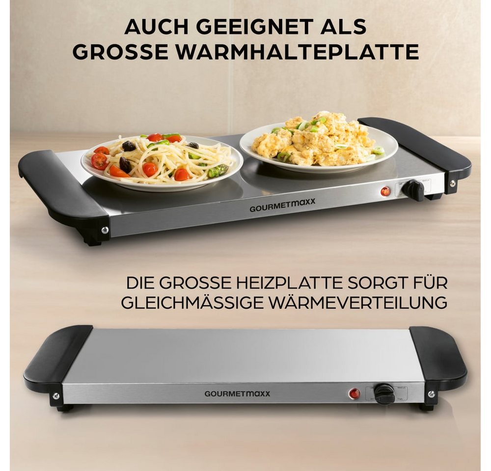 GOURMETmaxx Warmhalteplatte Buffetwärmer Servieren 200W Edelstahl/schwarz, 1,5 l Warmhalteschalen gleichmäßige Wärmeverteilung Party Hochzeit Bild 4
