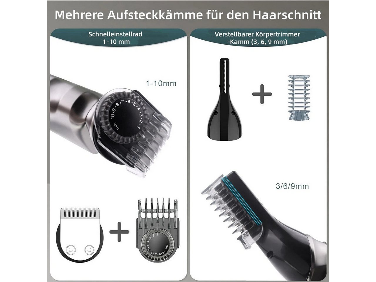 HATTEKER Haar- und Bartschneider HT-6178, Körperhaartrimmer, Einstellbare Geschwindigkeit, Wasserdicht, 7 in 1 Bild 3