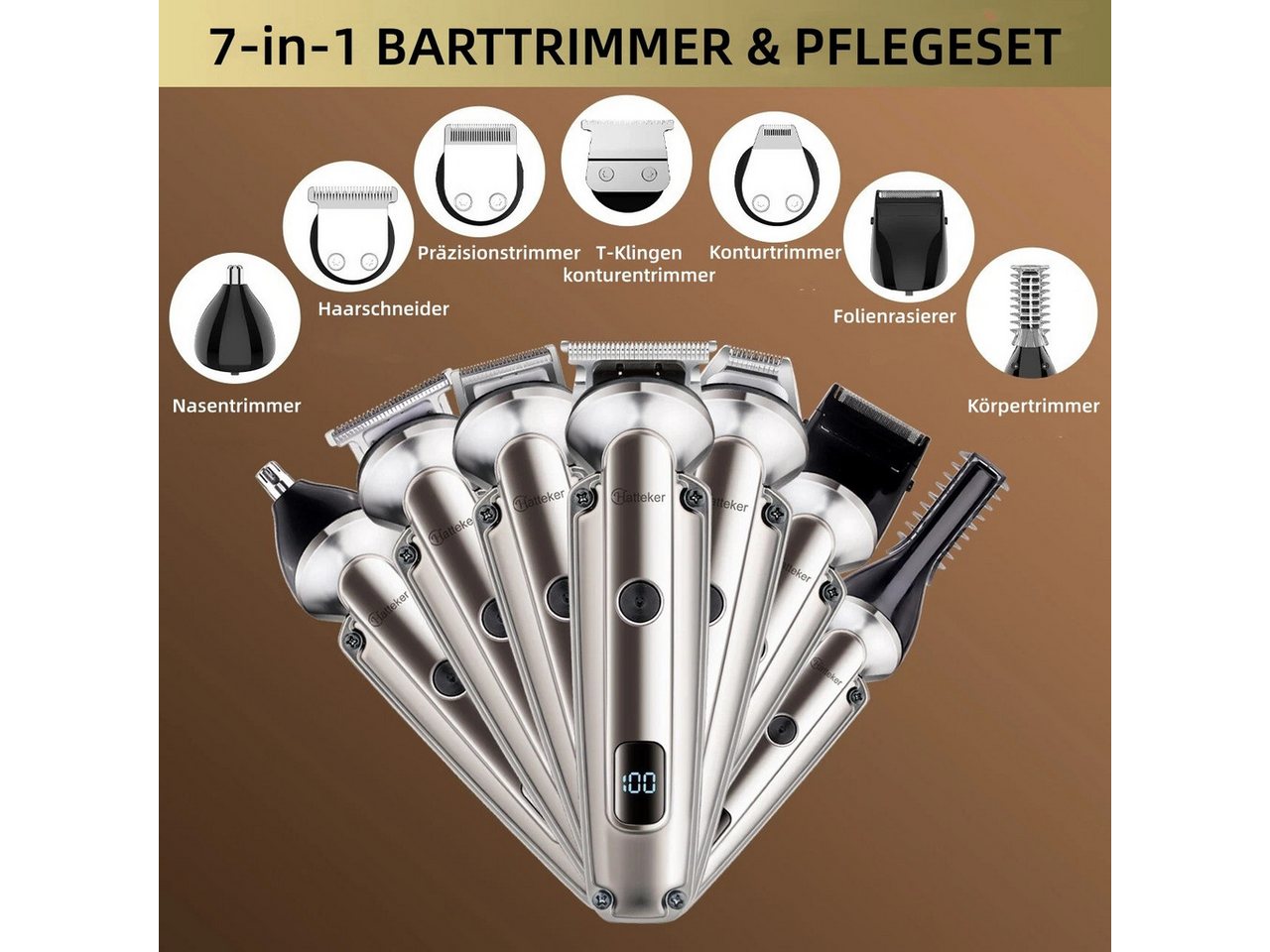 HATTEKER Haar- und Bartschneider HT-6178, Körperhaartrimmer, Einstellbare Geschwindigkeit, Wasserdicht, 7 in 1 Bild 5