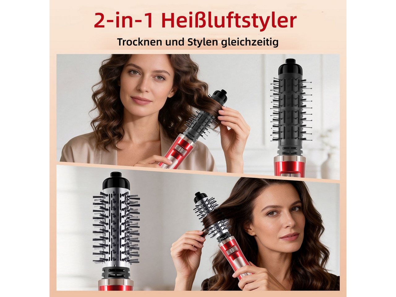 HATTEKER Warmluftbürste HT-320, 2-in-1 Heißluftbürste, für Wellen & glattes Haar Bild 2