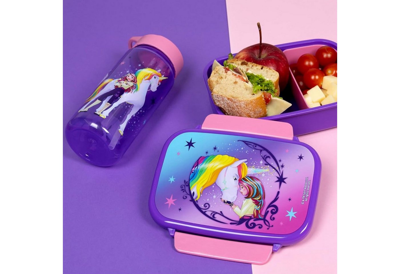 Unicorn Academy Trinkflasche Getränkeflasche Lila 19 cm leichte Flasche Schule Reise Sport Bild 2