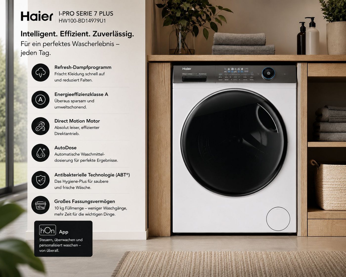 HAIER Germany GmbH Waschmaschine I-PRO SERIE 7 PLUS HW100-BD14979U1, 10.00 kg, 1400 U/min, Extra Leise Dampfprogramm EEK A Smarte Steuerung
