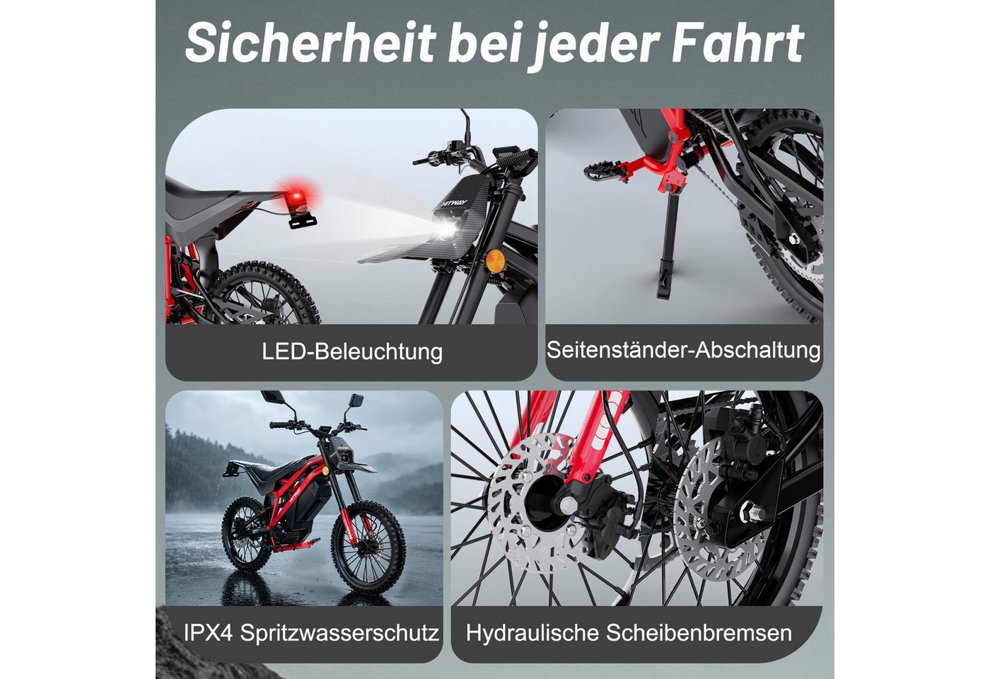 HITWAY E-Motorrad HT500 Elektro Motorrad (EEC L1e-B), 60V 27Ah, Hydraulikscheibenbremsen, 4000 W, 45 km/h, 238 Nm Rad-Drehmoment, 45–60 km Reichweite, Seitenständer-Abschaltung Bild 5