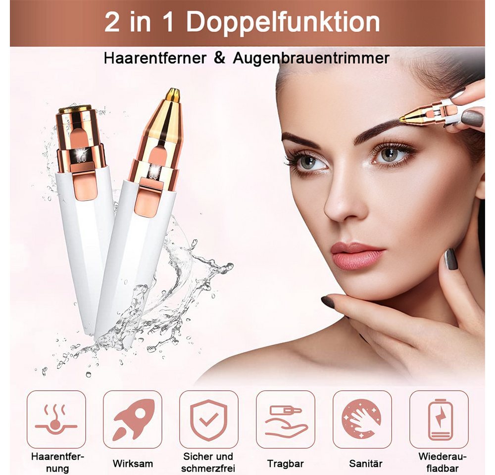 AFKSMILE Haarentferner-Set 2 in 1 Augenbrauenrasierer Elektrisch und Gesichtsrasierer Frauen, Gesichtshaarentferner für Sanfte Rasur,Unterwegs-Epilierer-Augenbrauen Bild 4
